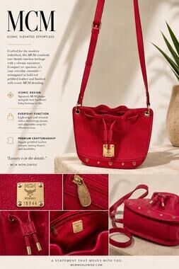 TJ112 MCM Red Pebbled Leather Bucket Bag